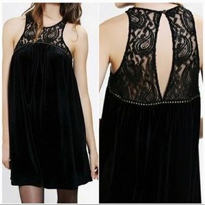 - Ecote black lace velvet tank mini dress studded Large